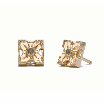 Sterling Silver Round Cut Solitaire Studded Earrings in Yellow Gold – MMJ